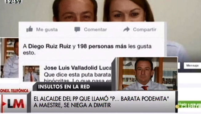 El alcalde de Villares del Saz, José Luis Valladolid, junto con De Cospedal y su comentario en Facebook